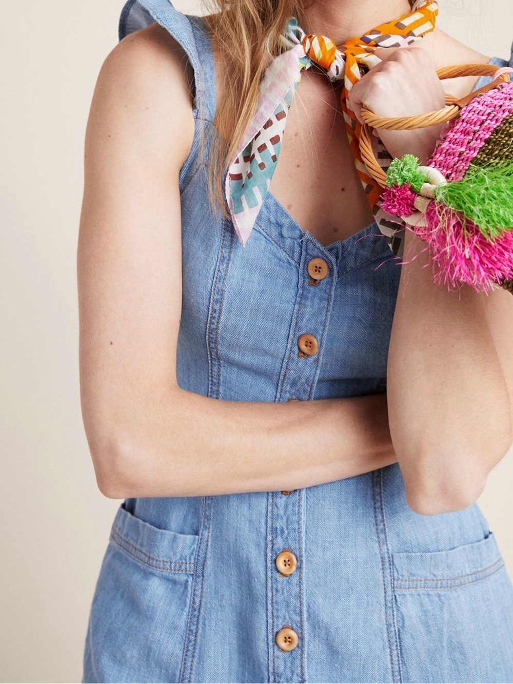 Pilcro Light Blue Denim Button-Front Midi Dress - Picture 3 of 9